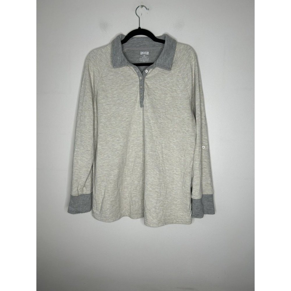 Duluth Trading Co Shirt Womens tan/grey Long Sleeve Outdoors Polo Size 2XL